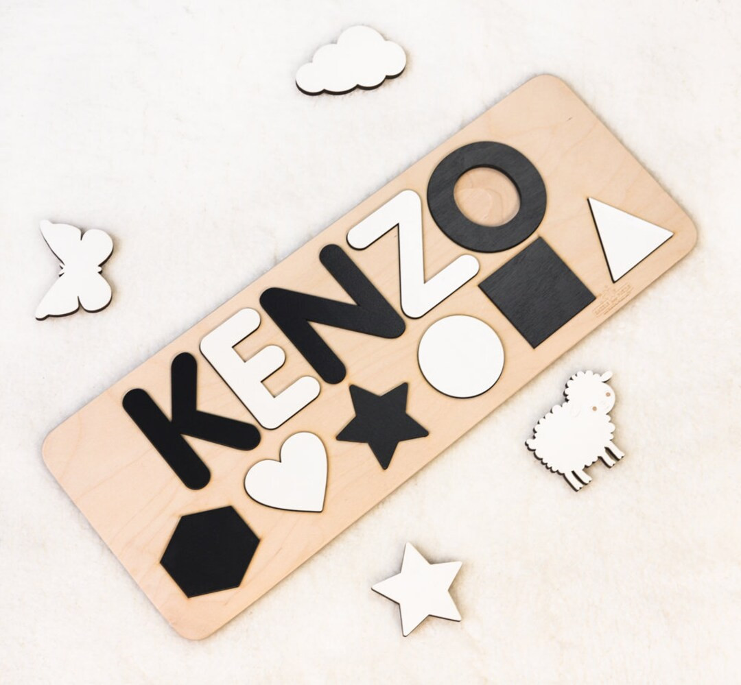 Personalized Name Puzzle With Black and White Shapes - Etsy | Etsy (US)