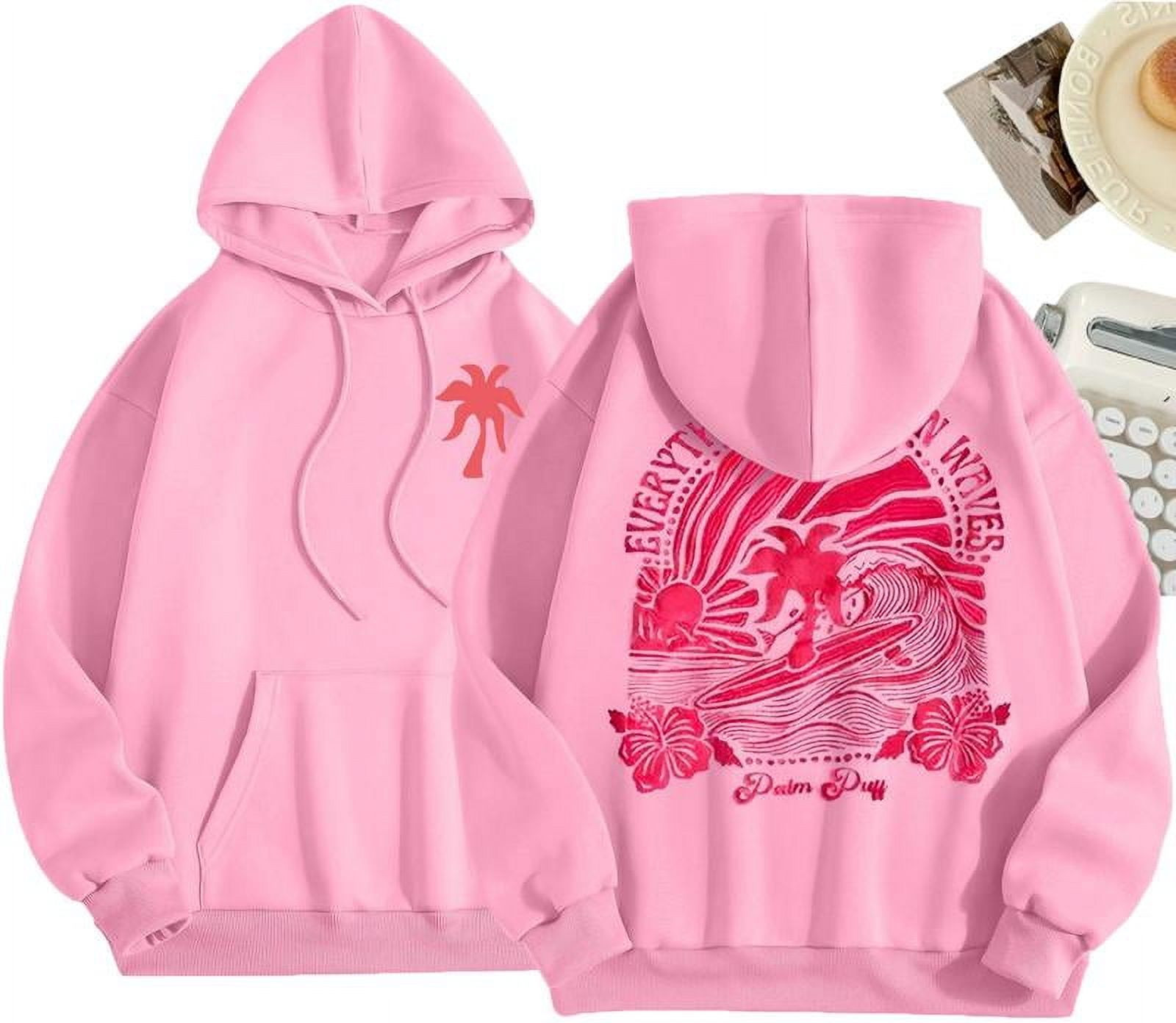 Pink palm puff . s Womens Pullover Sweat-cozy. stylish. perfect for casual wear. Great gift for n... | Walmart (US)