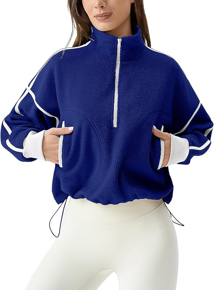 QINSEN Women's Half Zip Fleece Short Pullover Sweatshirt Winter Long Sleeve Cozy Sherpa Sweater T... | Amazon (US)