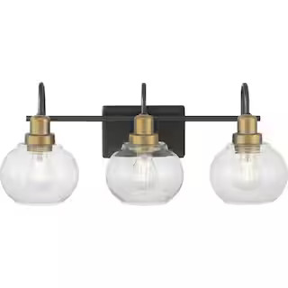 Home Decorators Collection Halyn 23 in. 3-Light Matte Black with Vintage Brass Bathroom Vanity Li... | The Home Depot