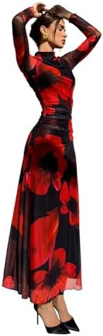 Verdusa Women's Floral Slimming Wedding Guest Dress Long Sleeve Holiday Maxi Dresses | Amazon (US)