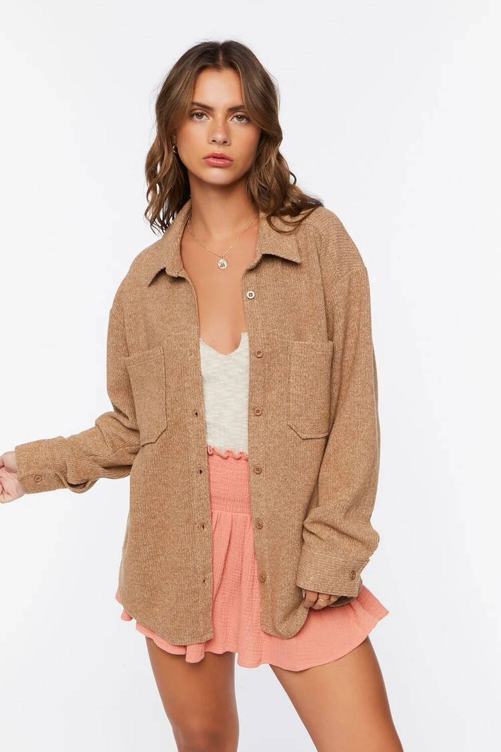 Corduroy Dolphin-Hem Shacket | Forever 21 (US)