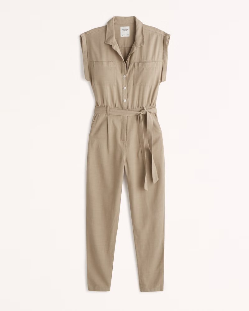 Abercrombie & Fitch Women's Utility Jumpsuit in Light Brown - Size L | Abercrombie & Fitch (US)