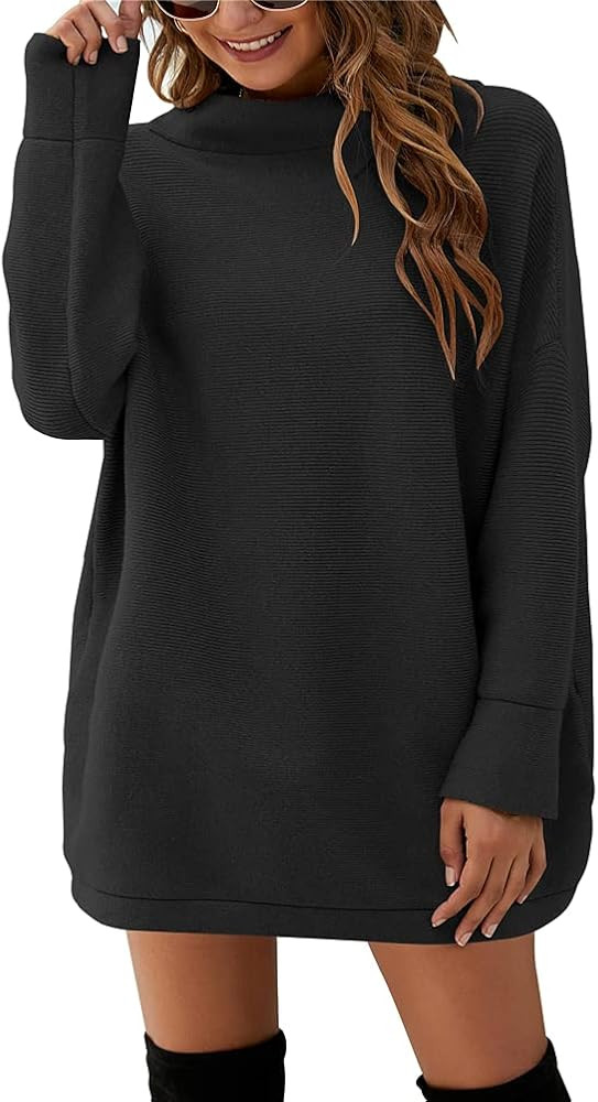 MISSJOY Women Casual Turtleneck Batwing Sleeve Slouchy Oversized Ribbed Knit Tunic Sweaters | Amazon (US)