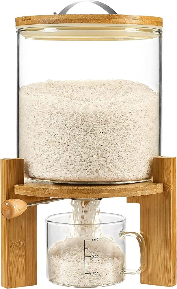 Vuinop Rice Dispenser, Rice Storage Container：Flour and Cereal Container with Airtight Lid and Woode | Amazon (US)