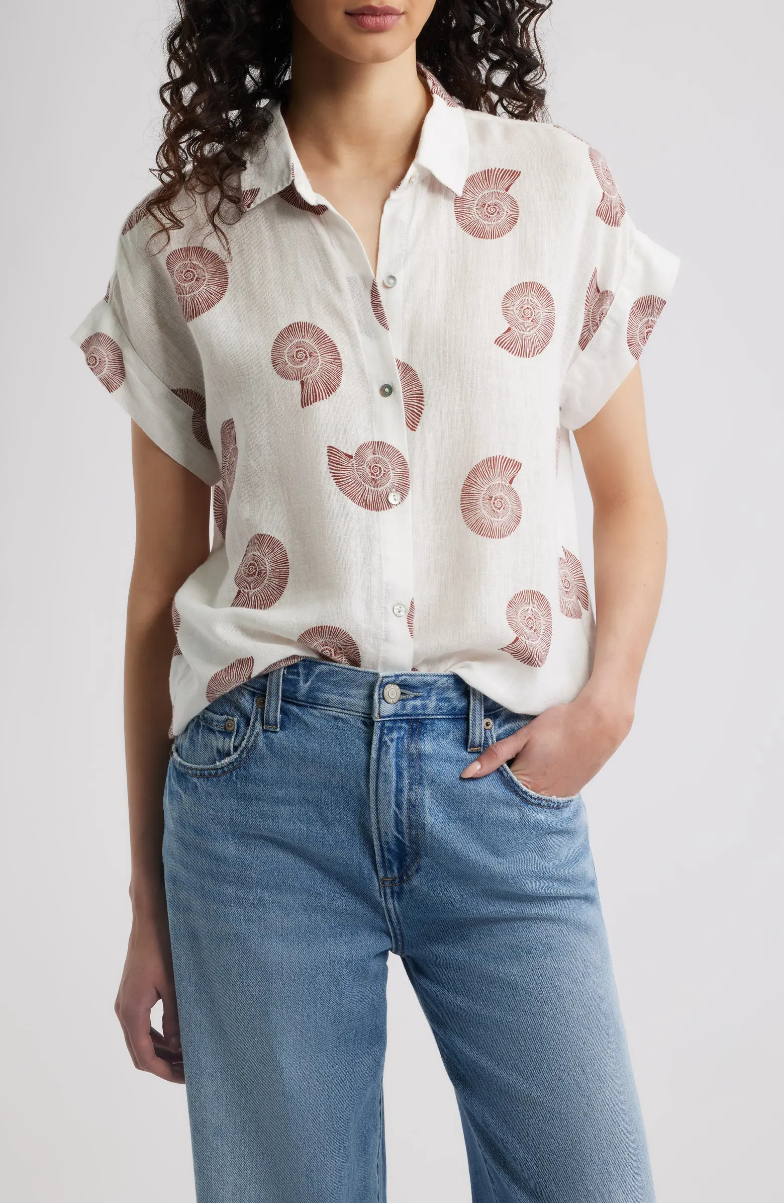 Farrah Linen Blend Short Sleeve Button-Up Shirt | Nordstrom