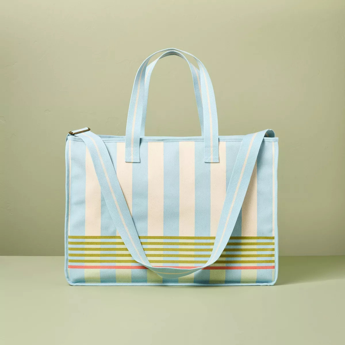 Cross Stripe Carry-All Tote Blue/Green/Natural - Hearth & Hand™ with Magnolia | Target