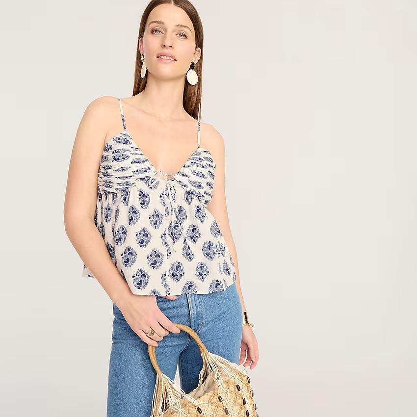 Gathered Lurex® gauze camisole in gathered floral block print | J.Crew US