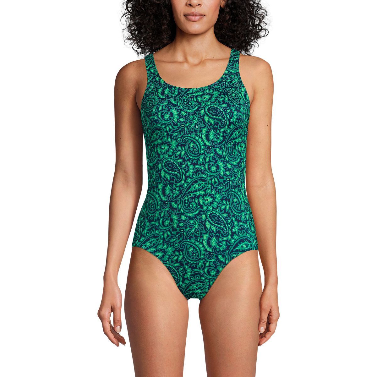 Lands' End Women's Chlorine Resistant High Leg Soft Cup Tugless Sporty One Piece Swimsuit | Target