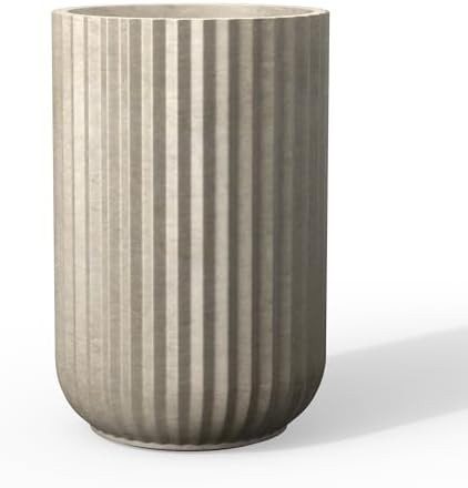 Kante Tall Fulted Planter, 21.7 Inch Tall Round Concrete Plant Pots with Drainage Hole and Rubber... | Amazon (US)