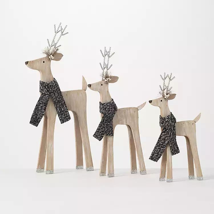 Wood Cutout Deer with Gray Scarves, Set of 3 | Kirkland's Home