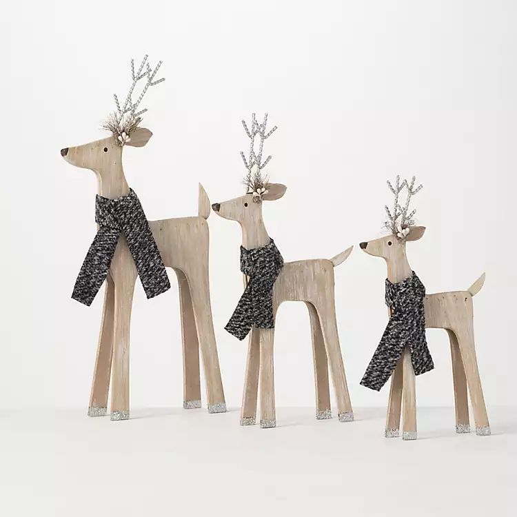 Wood Cutout Deer with Gray Scarves, Set of 3 | Kirkland's Home