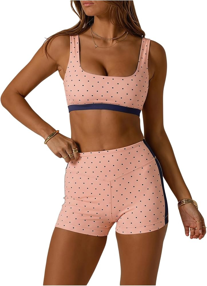 SOLY HUX Polka Dots Workout Sets for Women 2 Piece Yoga Outfits Sports Bra High Waist Biker Short... | Amazon (US)