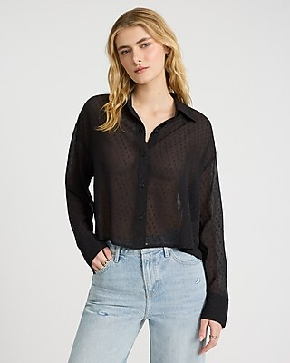 Clip Dot Jacquard Sheer Cropped Shirt | Express