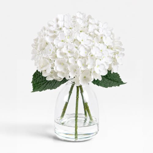 Hydrangea Artificial Flowers in Vase Fake Flowers for Home Decor | White Real Touch Hydrangeas wi... | Amazon (US)