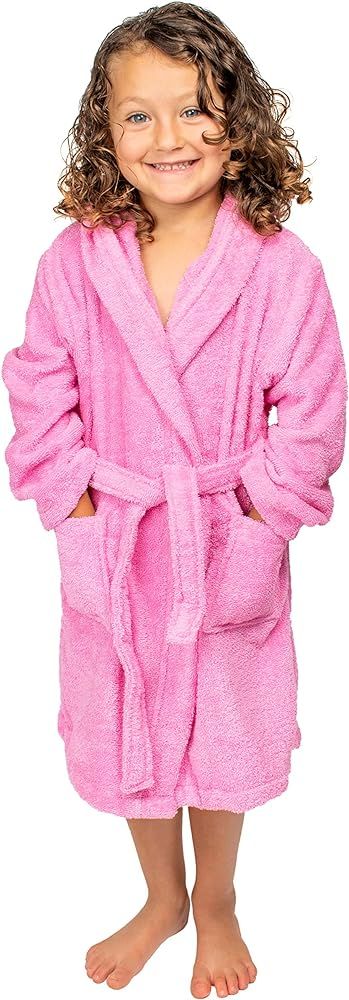 Organic Kids Robe - GOTS Certified Organic Turkish Cotton Unisex Hooded Bathrobe for Boys - Girls, M | Amazon (US)