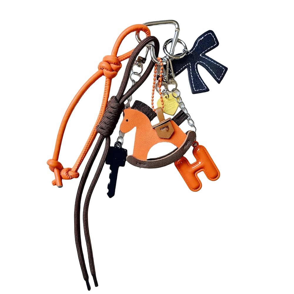 8-Piece Designer Leather Rocking Horse Bag Charm Set - Y2K Orange PU Letter H, Gold-Toned Heart B... | Amazon (US)