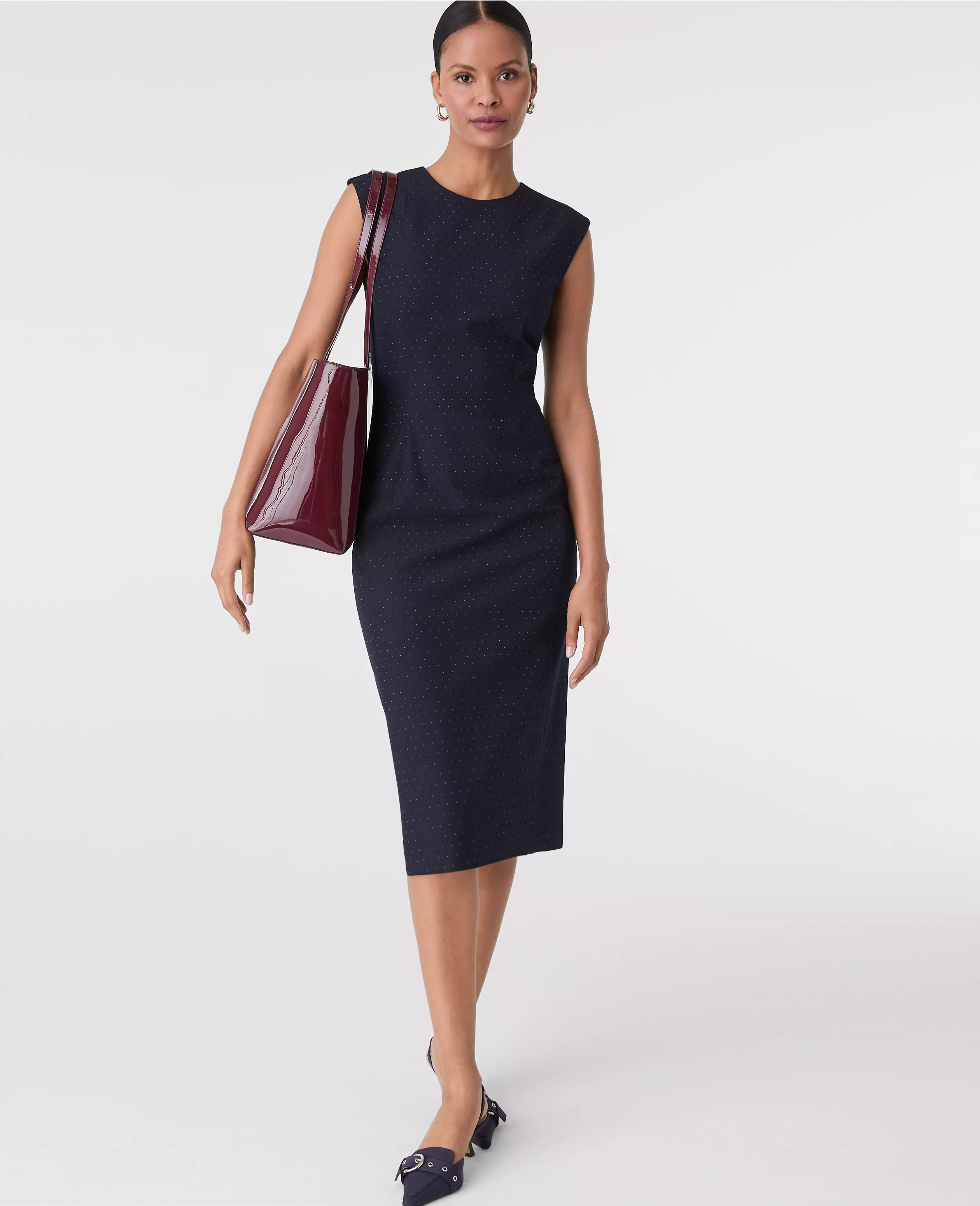 The Petite Dotted Crew Neck Sheath Dress | Ann Taylor