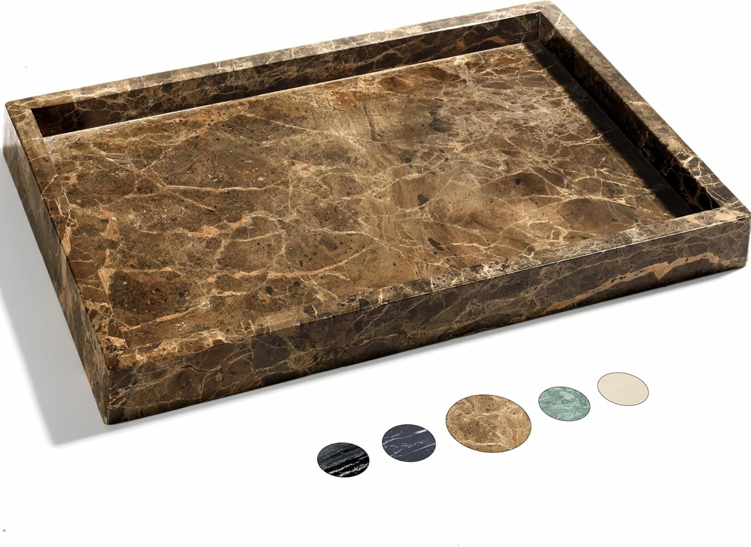 Real Natural Marble Tray for Bathroom, Genuine Marble Stone Vanity Tray, Luxury Storage Trays for Kitchen, Vanity, Home Decor, Dresser, Non-Resin/Non-Ceramic, 12"x 8"x 1.2", Dark Brown | Amazon (US)
