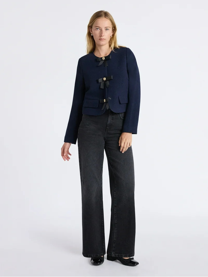Free Assembly Women's Bow Front Cropped Jacket, Sizes XS-XXL | Walmart (US)