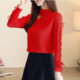 Mock-Neck Lace-Up Sweater | YesStyle Global