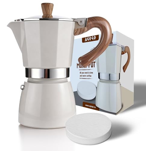 AGOGO Milano Moka Pot, Stovetop Espresso Maker, Greca, Coffee Percolator, Turkish Coffee Maker with Paper Filter, 6 Cup, Cream Color | Amazon (US)