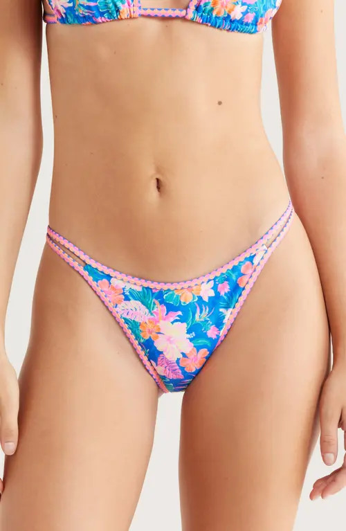 Kulani Kinis Strappy Cheeky Bikini Bottoms in Electric Palms at Nordstrom, Size Large | Nordstrom
