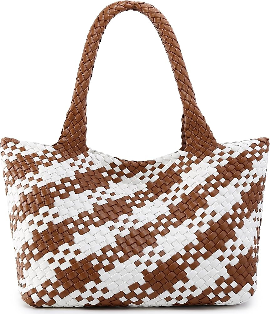 Woven Bag For Women, Fashion Top Handle Shoulder Handbag Vegan Leather Shopper Purses Large Trave... | Amazon (UK)