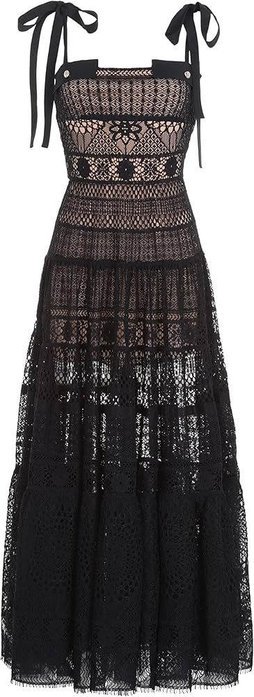 Amazon.com: Elie Saab, Macrame Midi Dress, 6, Black : Luxury Stores | Amazon (US)