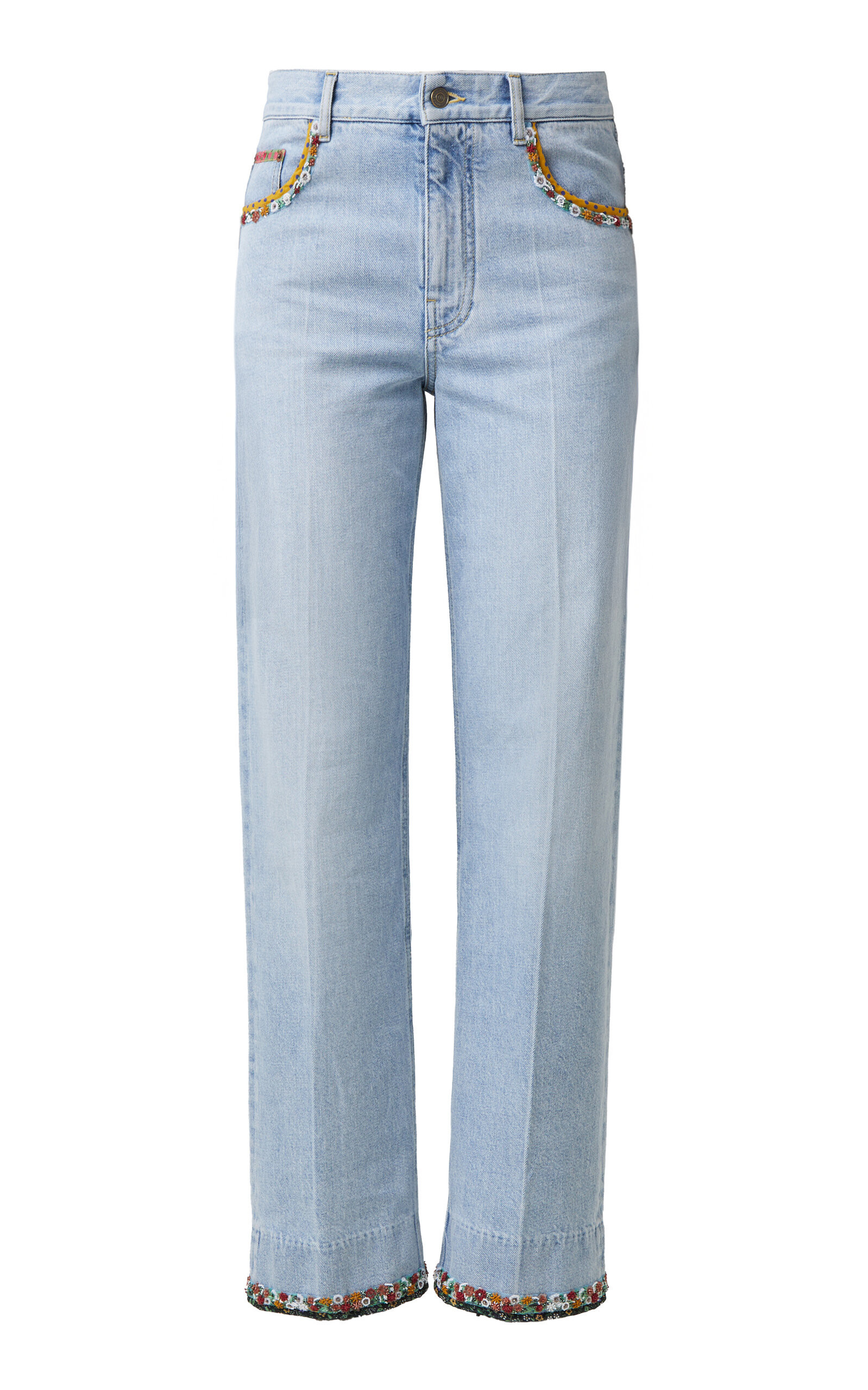 Valentino Garavani Embroidered Mid-Rise Straight-Leg Jeans - Moda Operandi | Moda Operandi (Global)