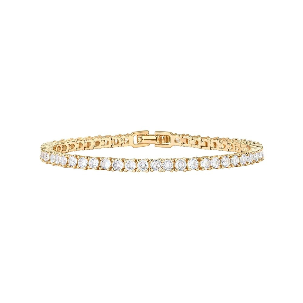 PAVOI 14K Gold Plated 3mm Cubic Zirconia Classic Tennis Bracelet | Gold Bracelets for Women | Siz... | Amazon (US)
