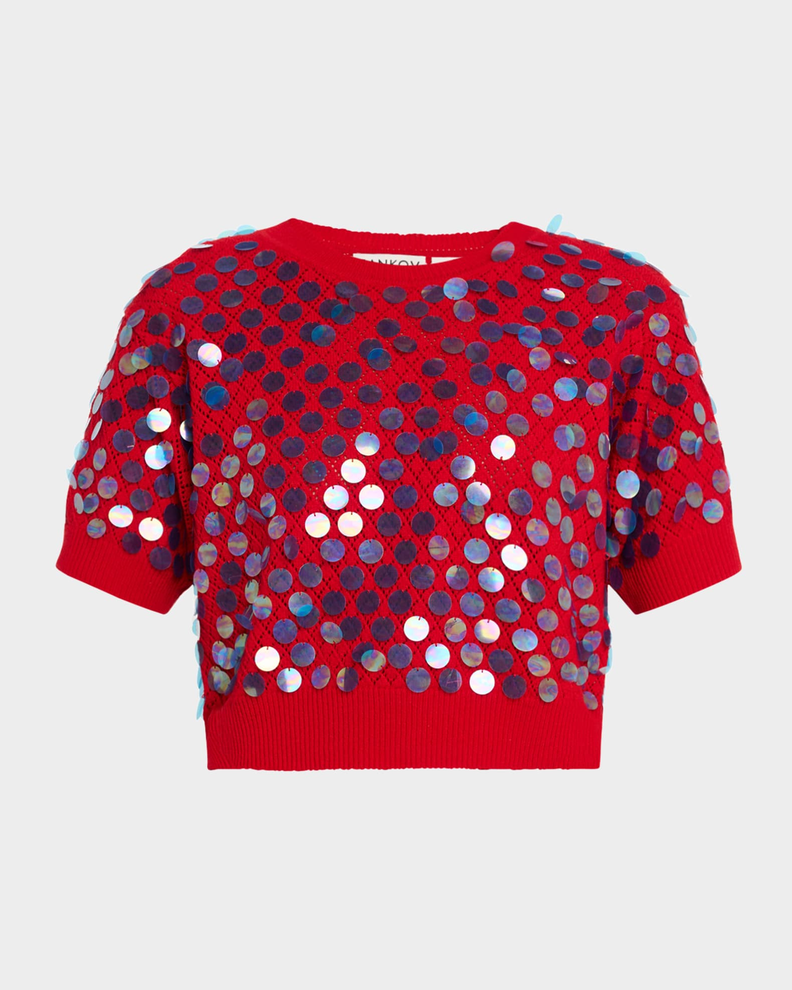 Edoardo Sequined Pointelle Knit Crop Sweater | Neiman Marcus