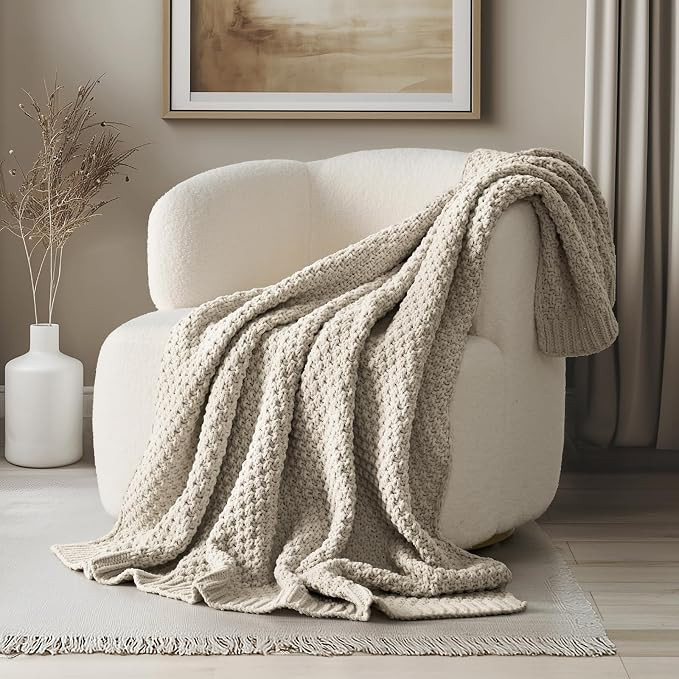 EVERGRACEHOME Chunky Chenille Knit Throw Blanket, 60 x 80, Warm Gray | Amazon (US)