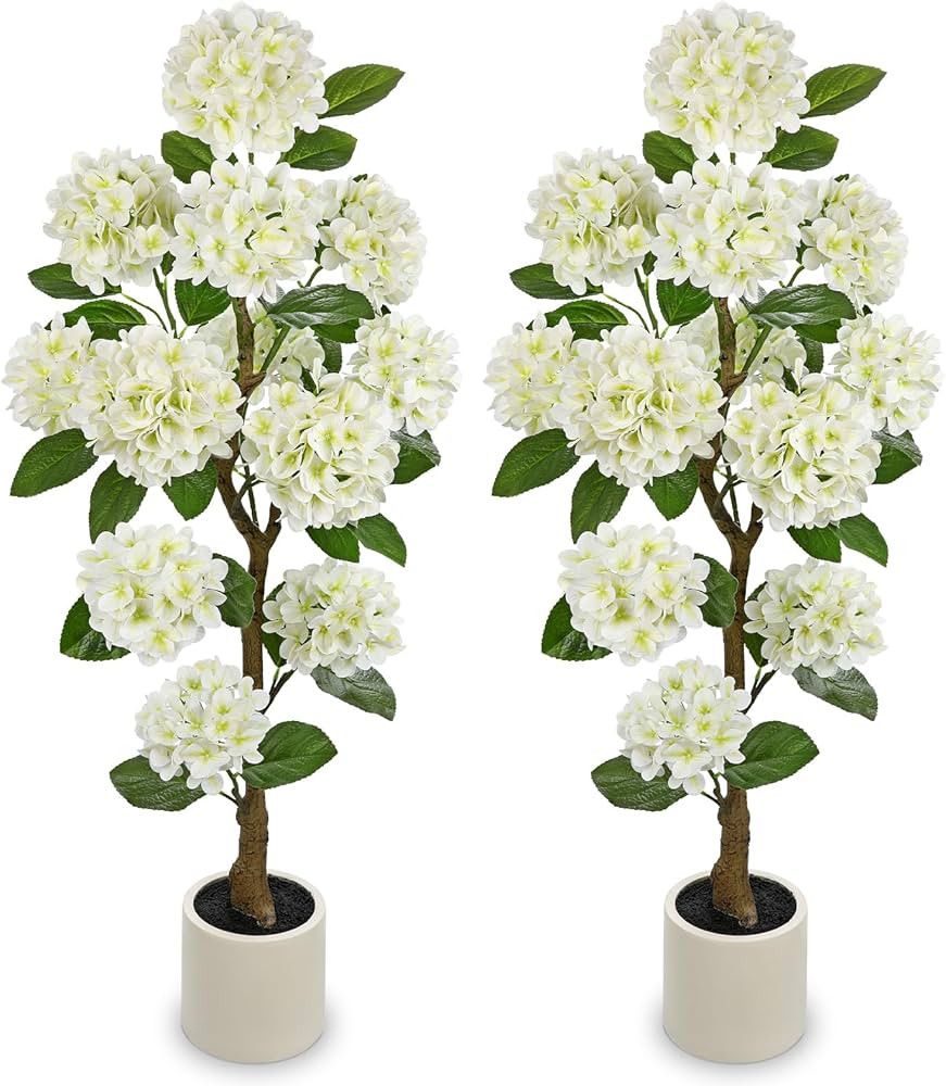 4FT White Hydrangea Artificial Flowers Tree Large Real Touch Faux Silk Hydrangea Plants Potted Fa... | Amazon (CA)
