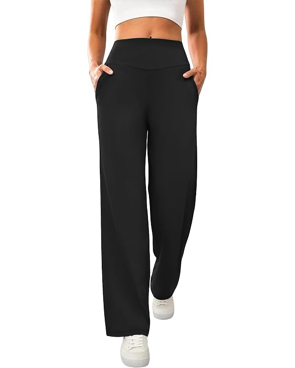DLOODA Womens Wide Leg Yoga Pants High Waisted Trousers with Pockets | Amazon (US)