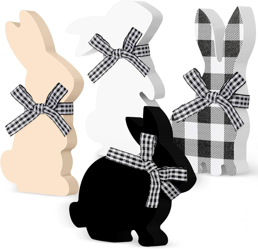 4 Pcs Easter Bunny Table Wooden Signs Bunny Shaped Farmhouse Decor Spring Bunny Wood Tabletop Eas... | Amazon (US)