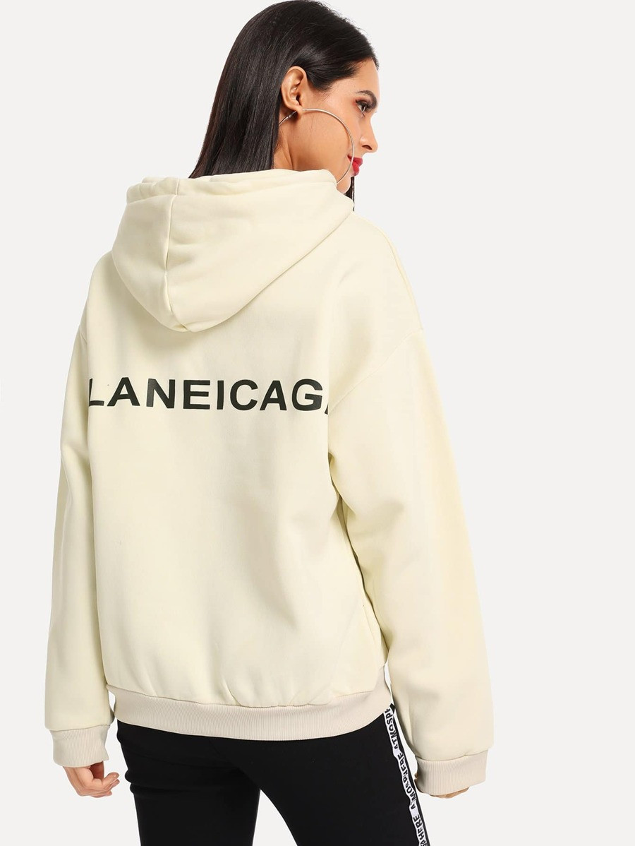 Letter Print Kangaroo Pocket Drop Shoulder Hoodie | SHEIN