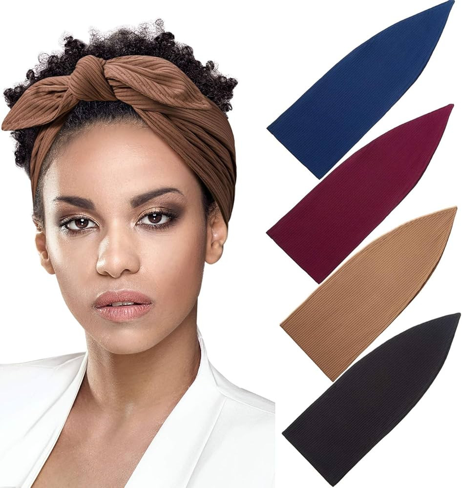 4 Pieces Ribbed Headband Ribbed Stretch Bandie Stretchy Hairband Soft Head Wrap Turban Headband B... | Amazon (US)