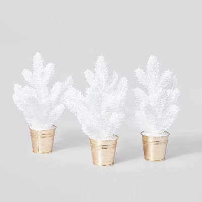 3pk Flocked Christmas Tree Set in Gold Bucket - Wondershop™ | Target