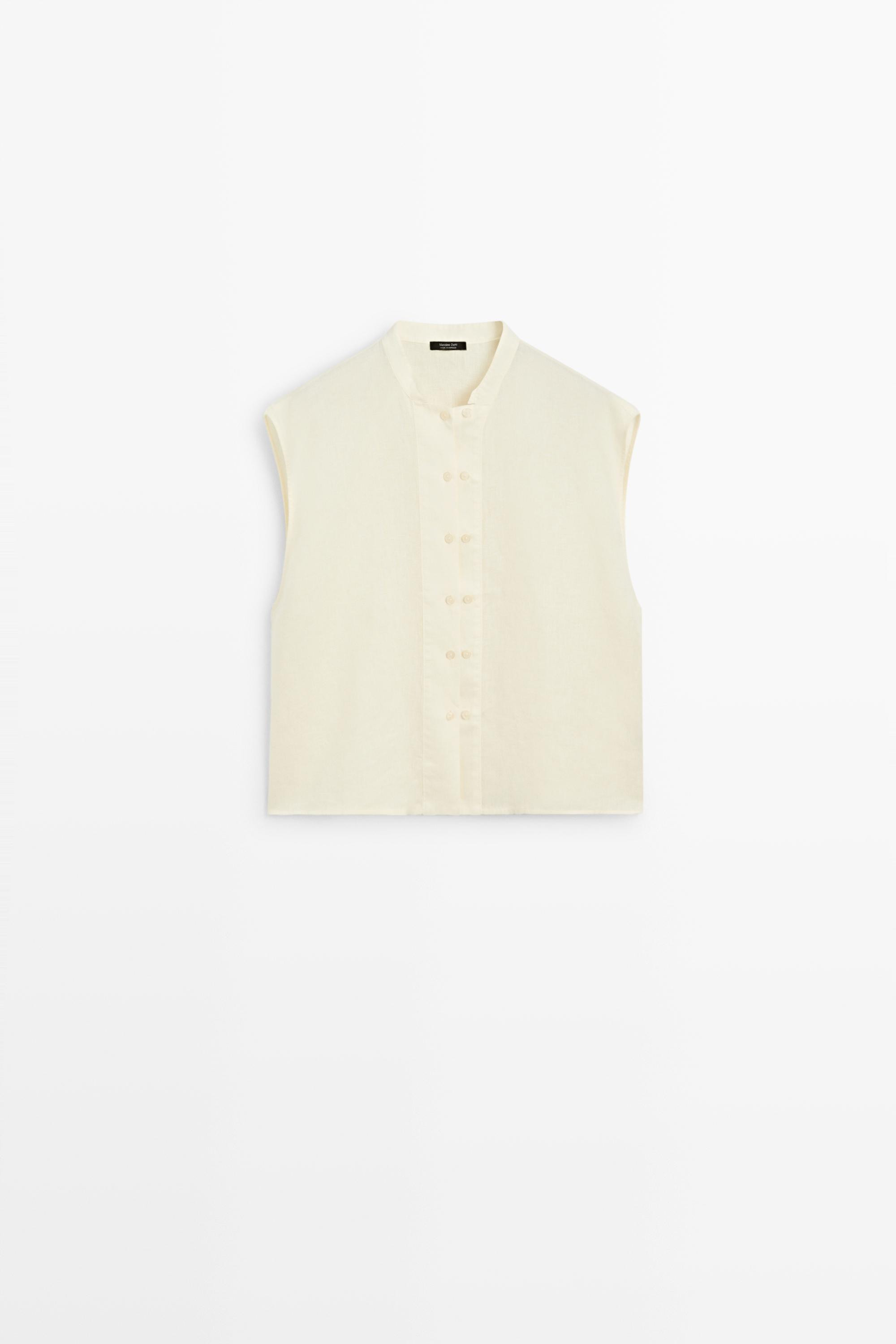 Flowing 100% linen shirt with button detail | Massimo Dutti US