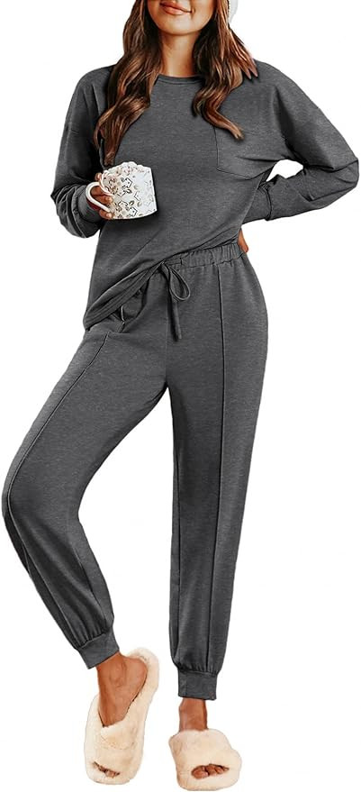 Ekouaer Lounge Sets for Women 2 Piece Jogger Pajama Long Sleeve Pants Loungewear Sweatsuits Casua... | Amazon (US)