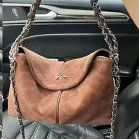 Womens Classic Vintage Suede Nubuck Rubbed Maxi XXL Airport Shoulder Bags Thick Handle Silver Met... | DHGate