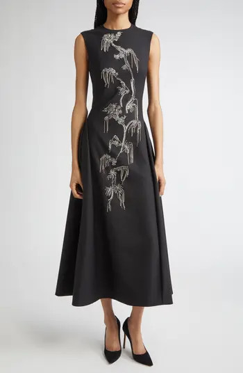 Crystal Embroidered Stretch Twill A-Line Dress | Nordstrom