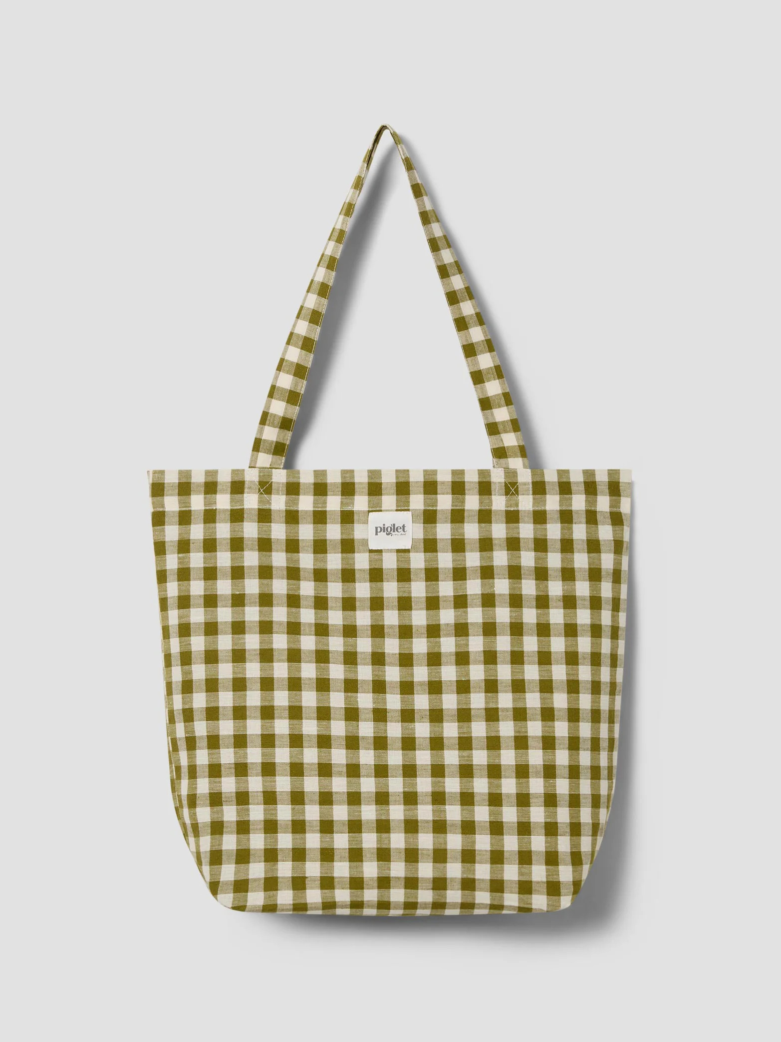 Botanical Green Gingham Linen Blend Tote Bag | Piglet