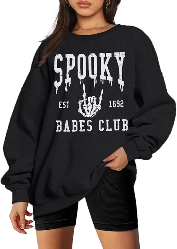 MYHALF Halloween Sweatshirt Women Spooky Shirts: Oversized Skeleton Tops Cute Skull Crewneck Swea... | Amazon (US)