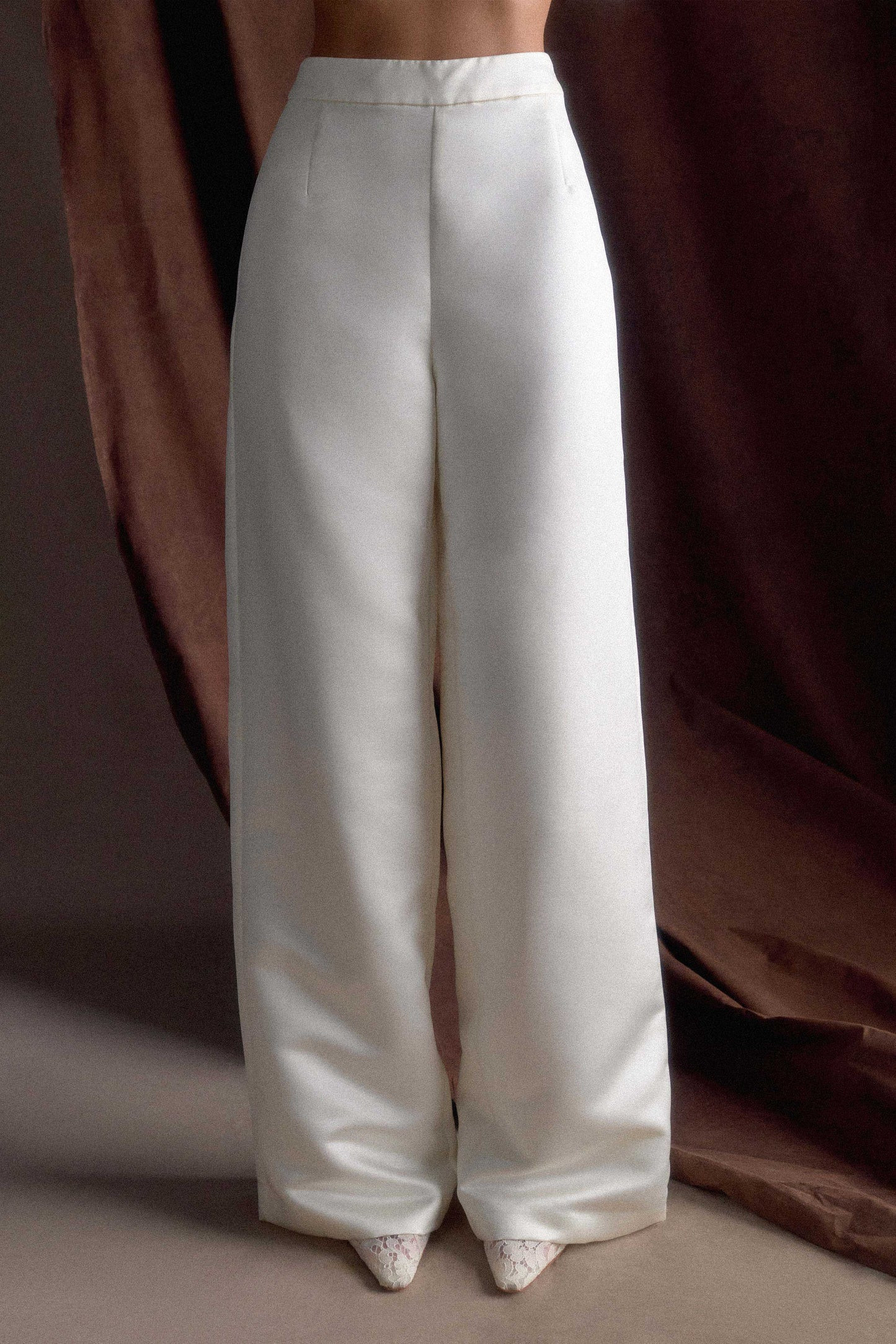 Ada Satin Straight Leg Pant - Ivory | Meshki UK