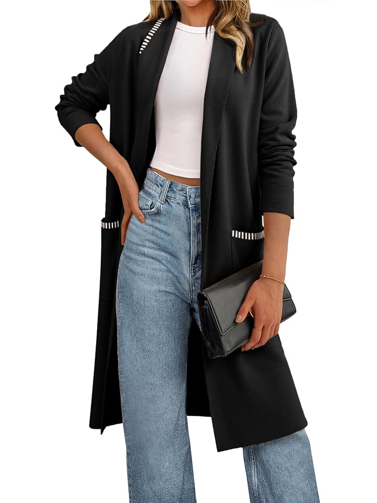 Simplee Women's Open Front Fall Cardigan Sweater Oversized Lapel Coatigan Knit Long Outwear Coat ... | Amazon (US)