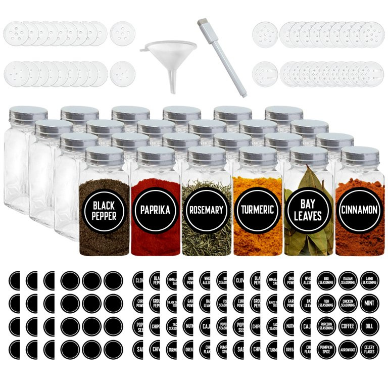Mockins 4 Oz. Glass Spice Jars / Bottles | Herb Container Set Includes: Square Spice Jar x24 | Ai... | Walmart (US)