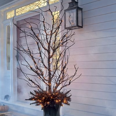 Pre-lit Black Twig Urn Filler | Grandin Road