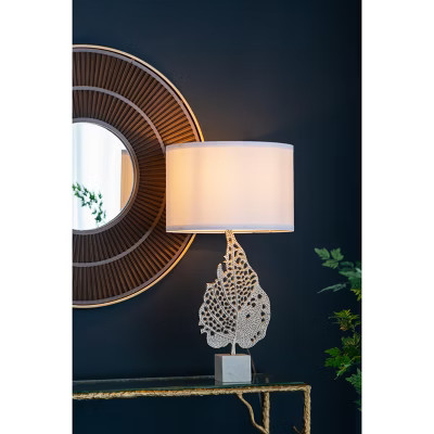 Modern Table Lamp with Drum Shade Silver for Bedroom or Living Room | Target